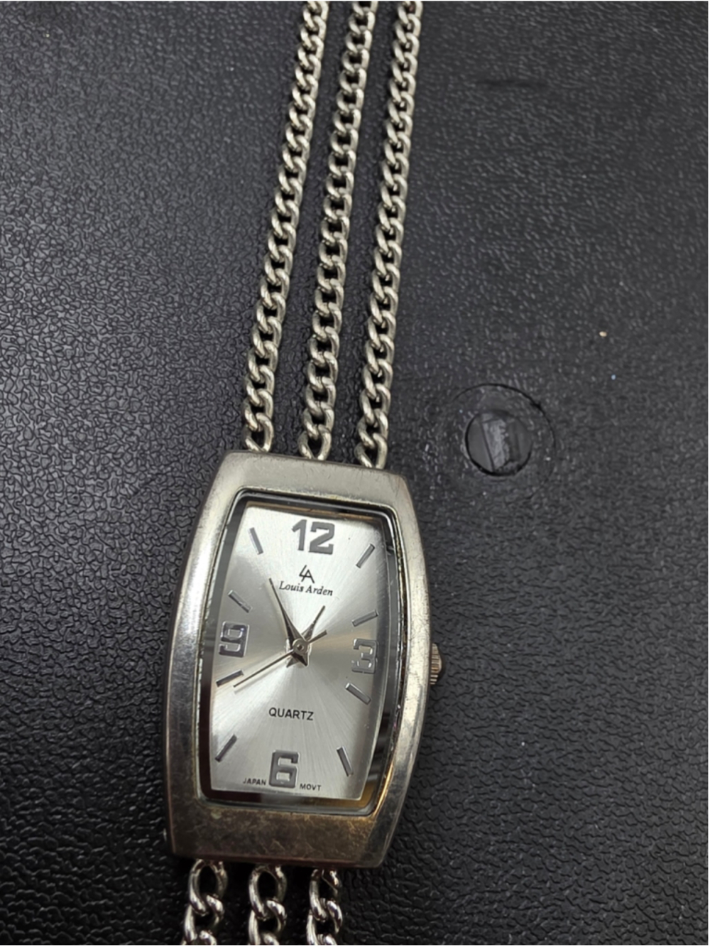 Vintage Louis Arden Silver Tone Quartz Bracelet Watch Triple Chain Band Untested - Picture 4 of 6